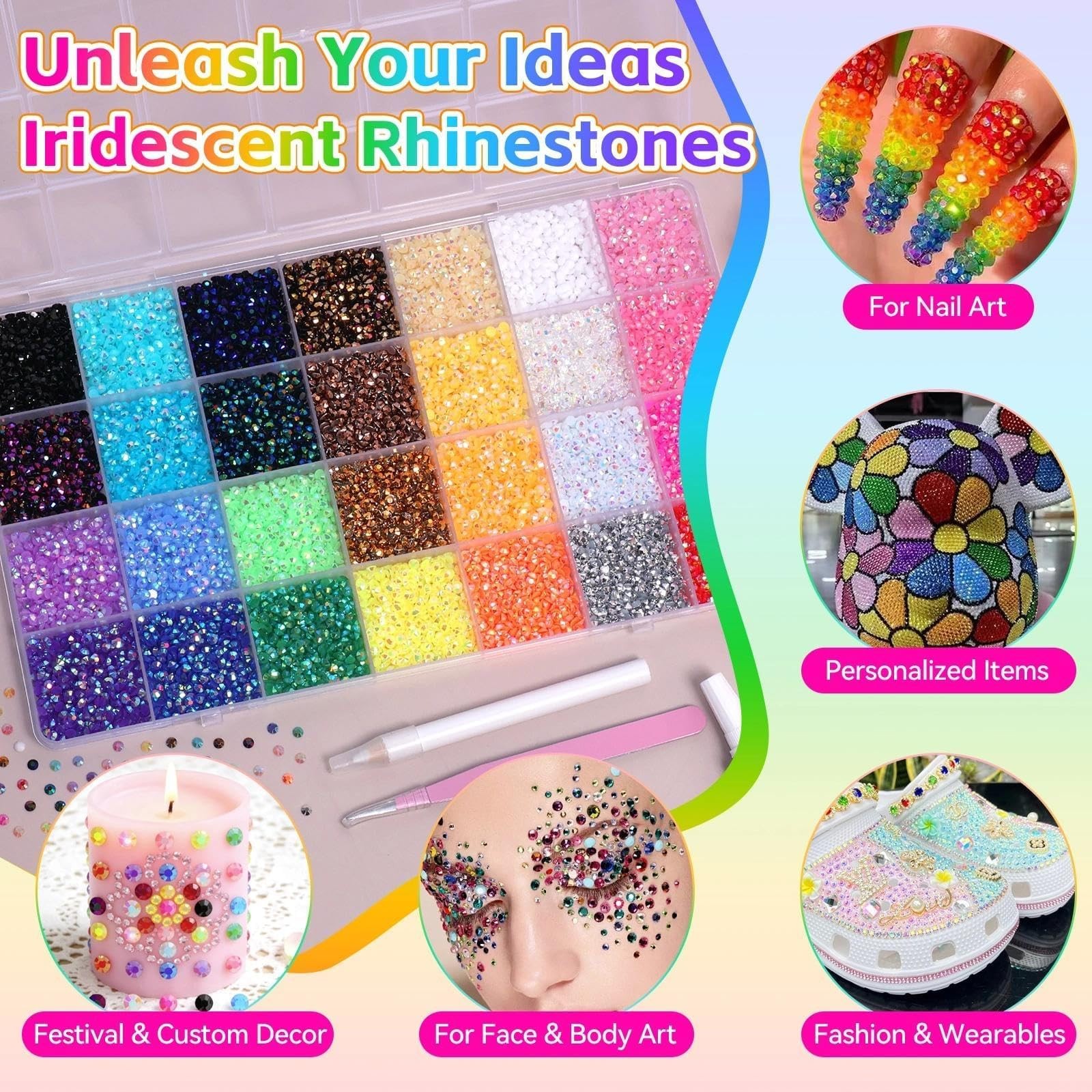 32000 Pcs Rhinestones for Bedazzling Kit with Tools, 3mm Flatback Resin Gems