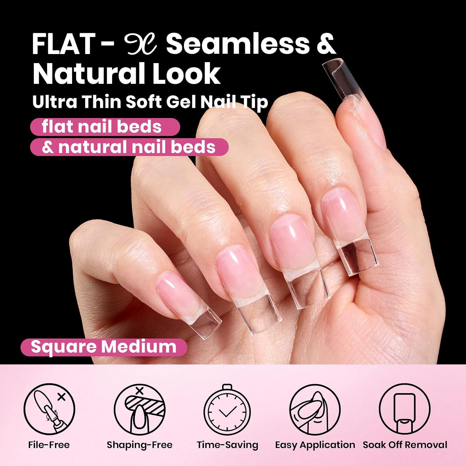 Gel Nail Tips Flat-X- Square Medium, 320Pcs 16 Sizes(00-14), Pre-Etched Half Mat