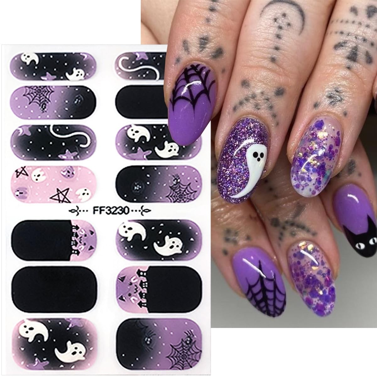 2 Sheets Halloween Nail Gel Stickers Cute Ghost Nail Polish Stickers Self-Adh…