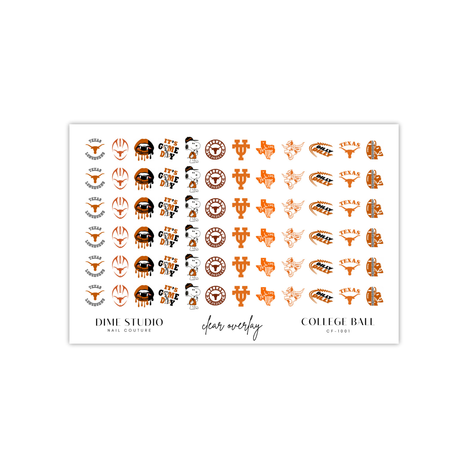 UT Texas Longhorns Football Nail Decals Water Transfer Nail Art