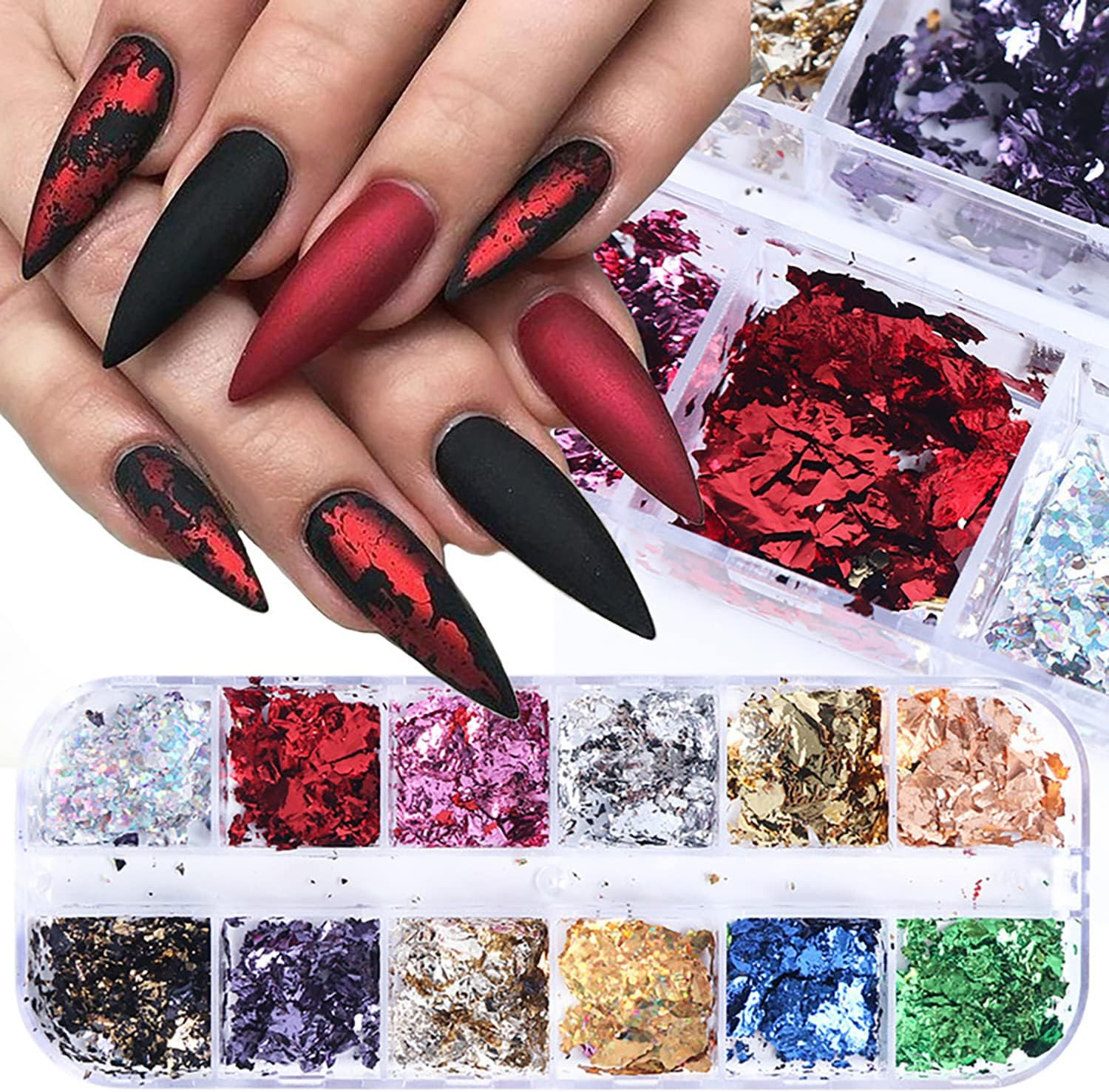 12 Colors Glitter Foil 3D Ultra-Thin Gold Aluminum Flakes Sparkling Design Nail