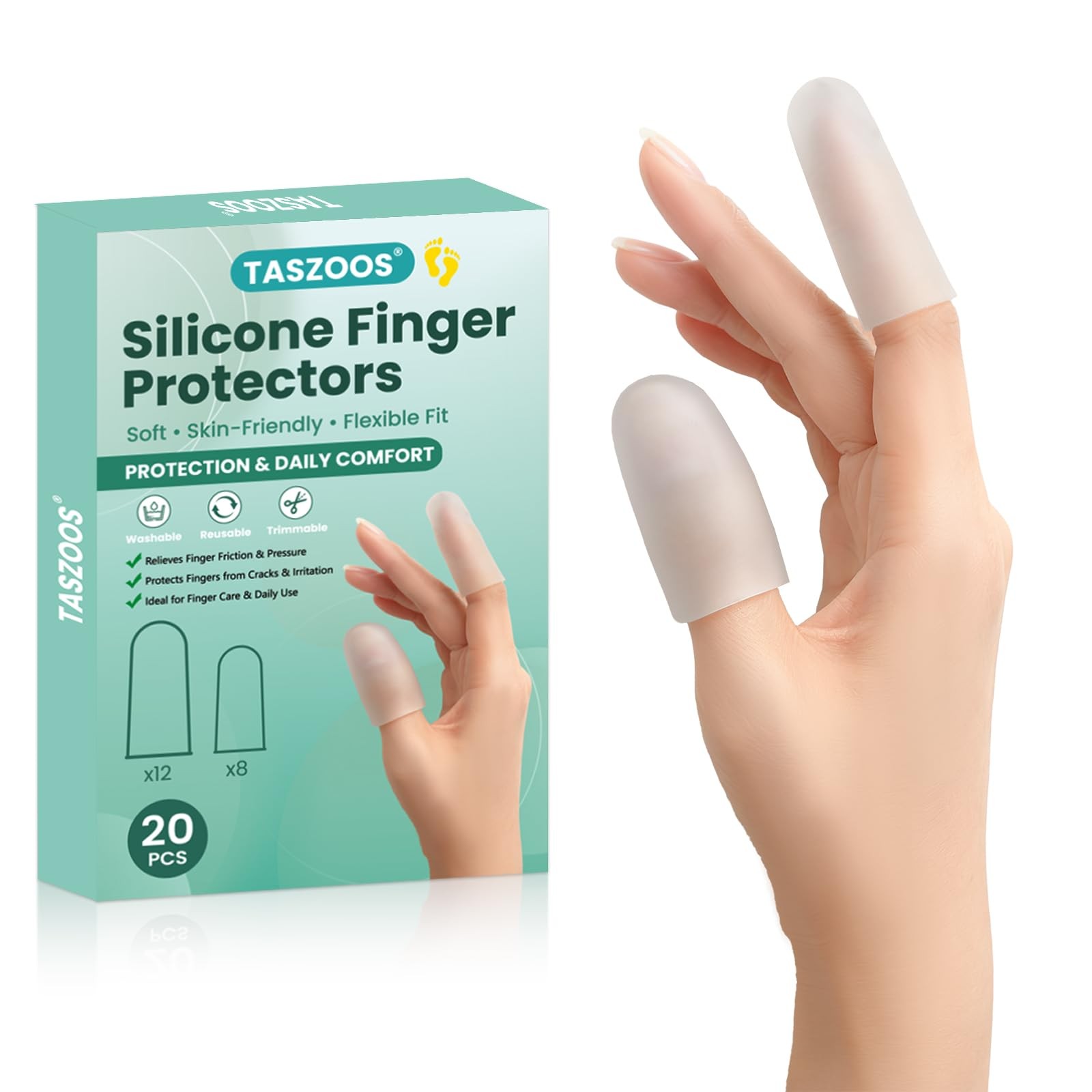 TASZOOS Gel Finger Cots & Finger Sleeves – 20 Pcs Silicone Finger Protectors …
