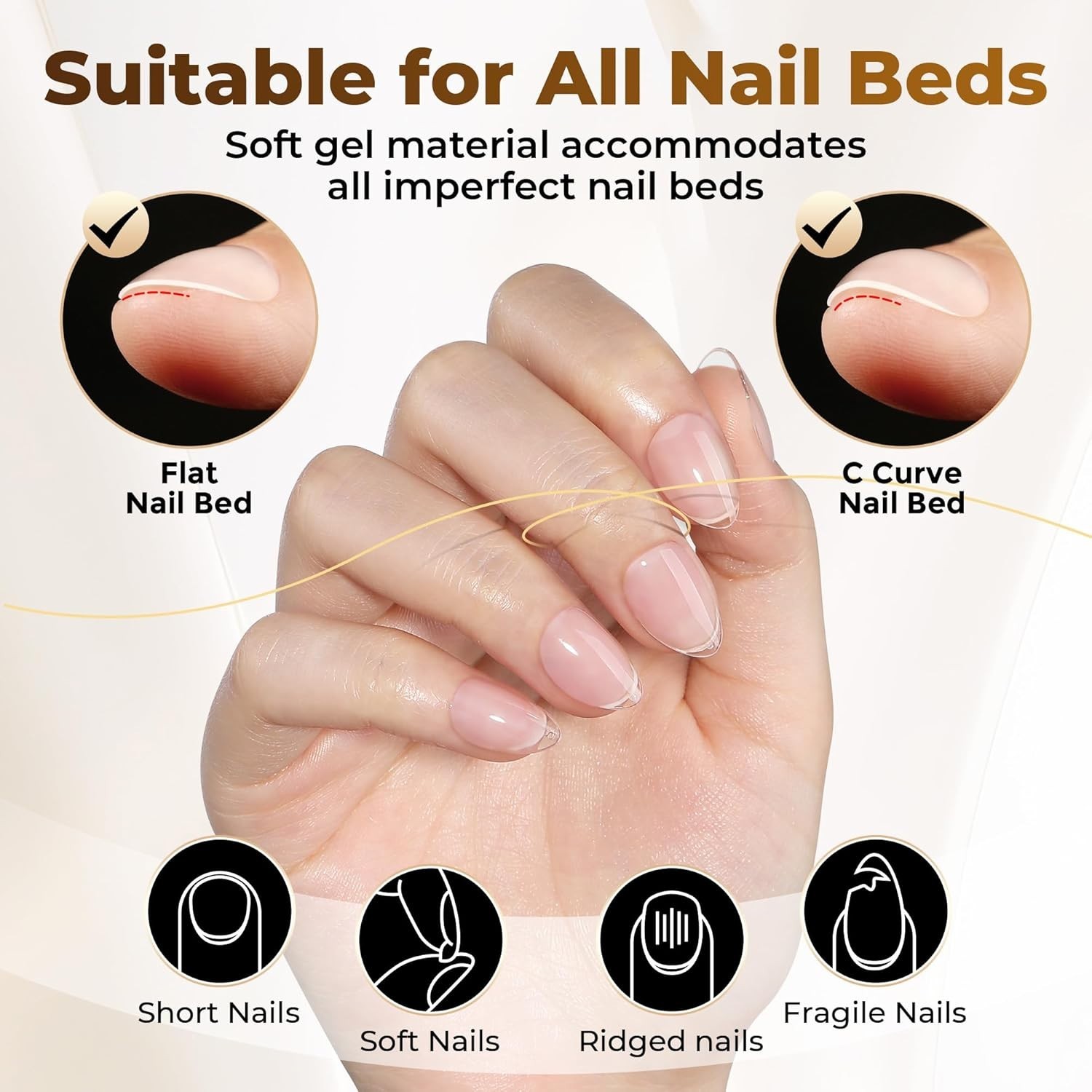 UNA GELLA Extra Short Almond Nail Tips 504PCS Full Cover Soft Gel Clear Fake