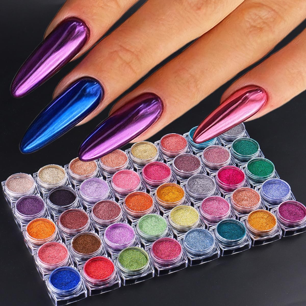 40 Colors Metallic Mirror Chrome Nail Powder Set, Professional Metallic Mirro…