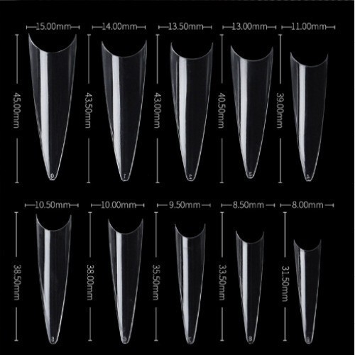Curve Fake Nails Clear Natural Acrylic Artificial Nail Art Tips 500pcs
