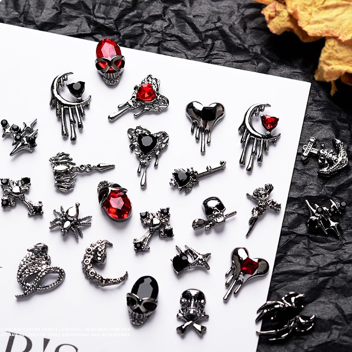Halloween Nail Charms 22PCS 3D Alloy Spider Skull Halloween Nail Art Charms V…