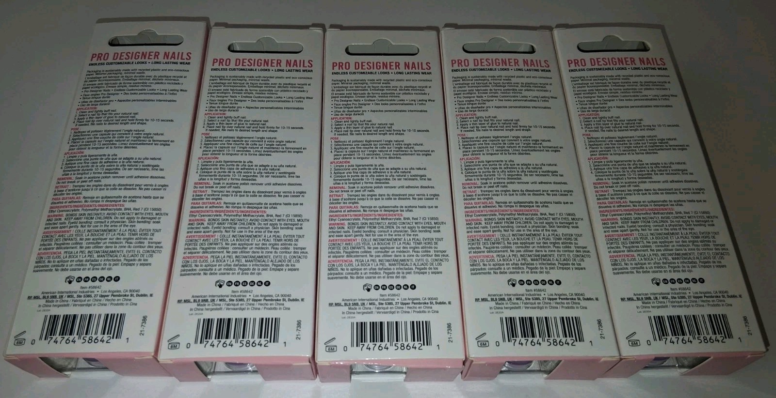Lot Of 5 Ardell Professional Nail Addict Eco Mani Poppy Nails 30-Count Each Box