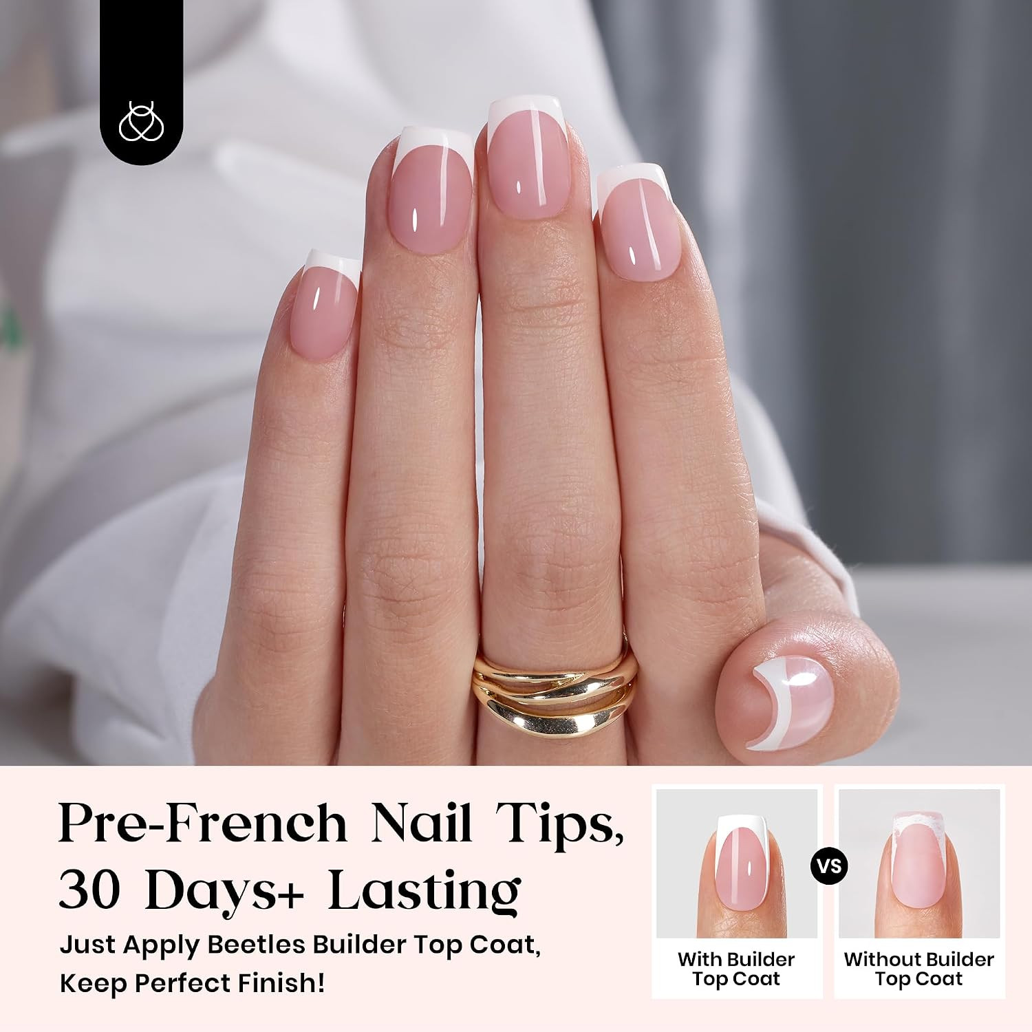 French Tip Press on Nail Kit – Short Square 150Pcs Pink | 15 Sizes French Nail T