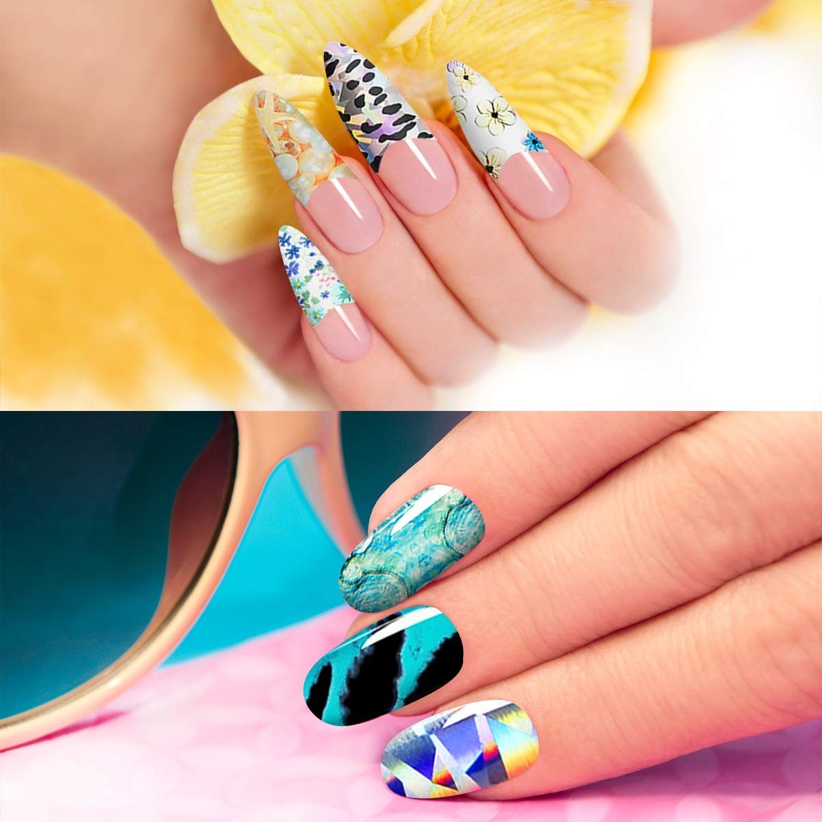 300 Sheets Nail Foils Nail Art Transfer Foil Stickers Laser Flower Color Shee…