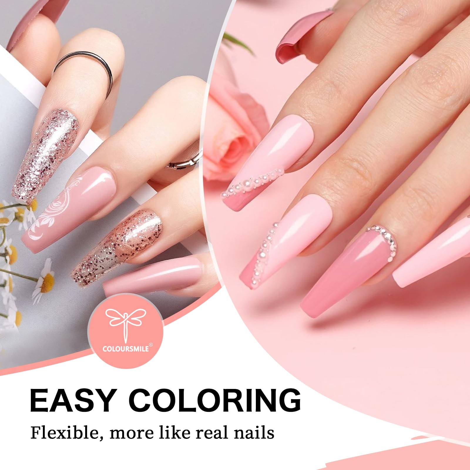 COLOURSMILE Long Coffin Full Cover Nail Tips – 216pcs Pre-Shaped Gelly Press …