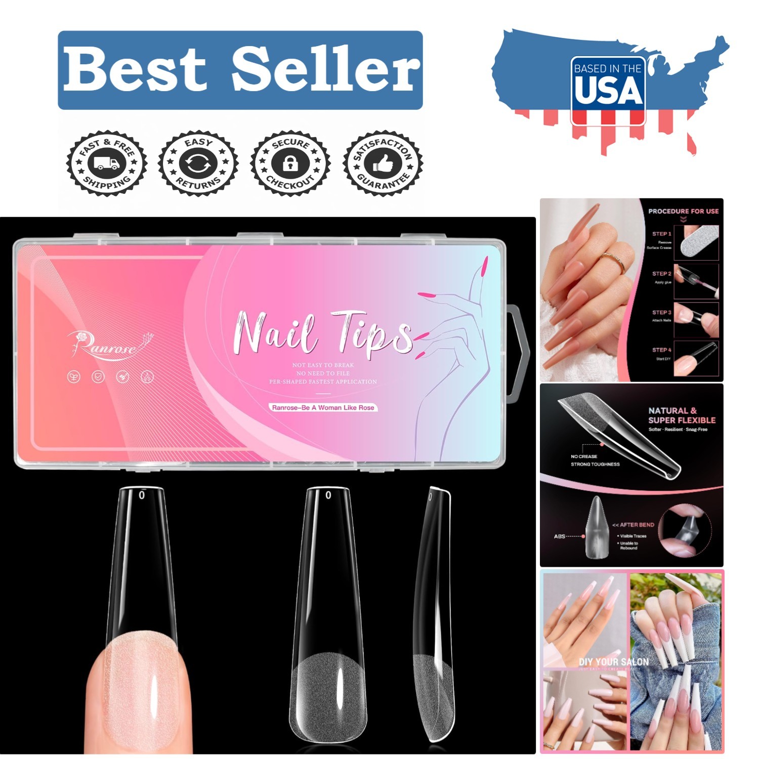 Half Matte 240pcs Coffin Nails Kit: XXL Super Long Tips for Creative Nail Art