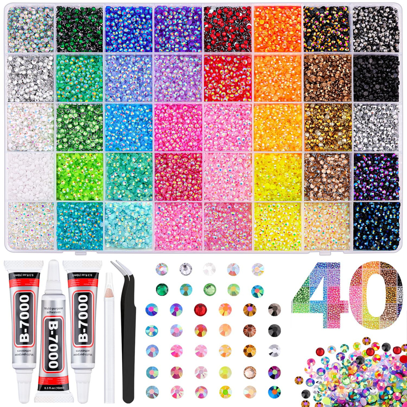 50000Pcs 3mm Jelly Rhinestones Bedazzling Kit | 40 Colors Flatback Bedazzler
