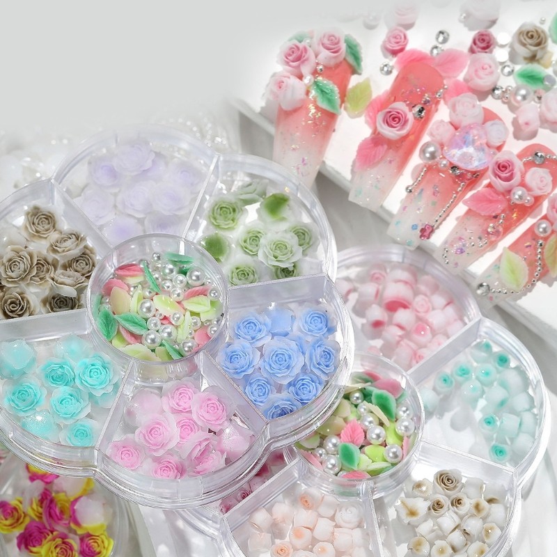 3D Flower Nails Art Charms Rose Flower Nail Charms Leaf Nail Charms for Women