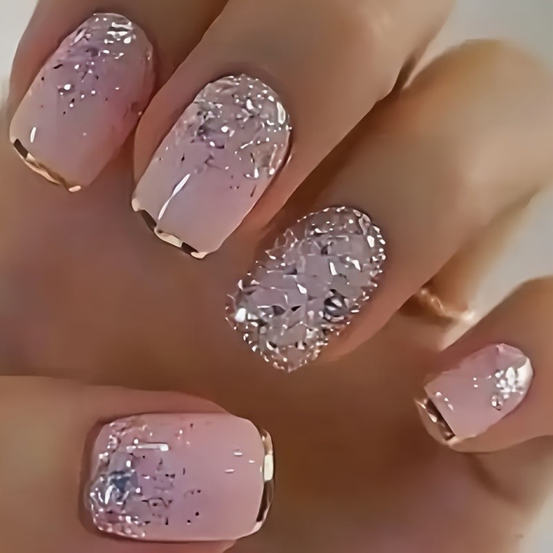 216p(9Pack) Assorted Press On Nails Glitter Gradient Geometric Wearable Nail Art