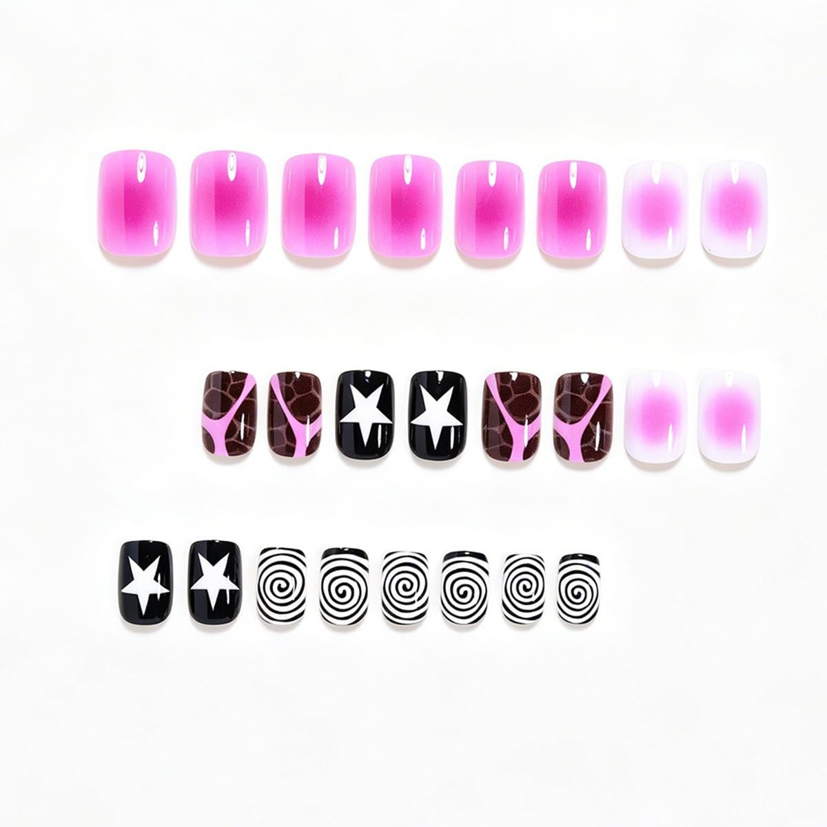 Pink Gradient Press on Nails Short Square Fake Nails Press ons Nail Art Tips …