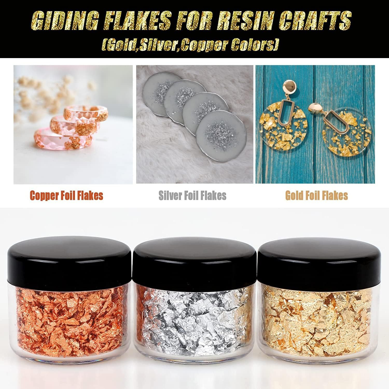 Gold Foil Flakes – 24 Color Metallic Gilding Flakes for Resin, Nails, Painting,