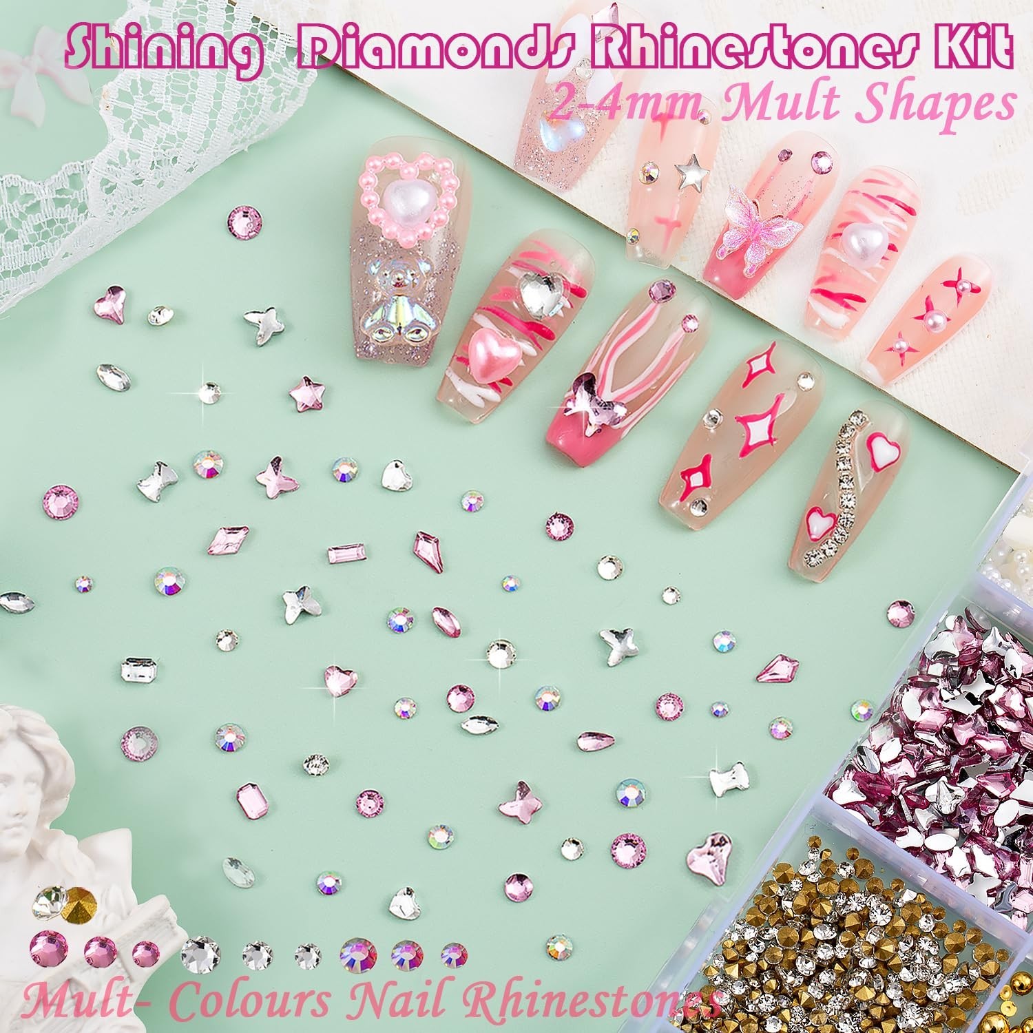 Complete Nail Art Kit: 10000pcs Charms, Rhinestones & Tools – Ideal for Artists