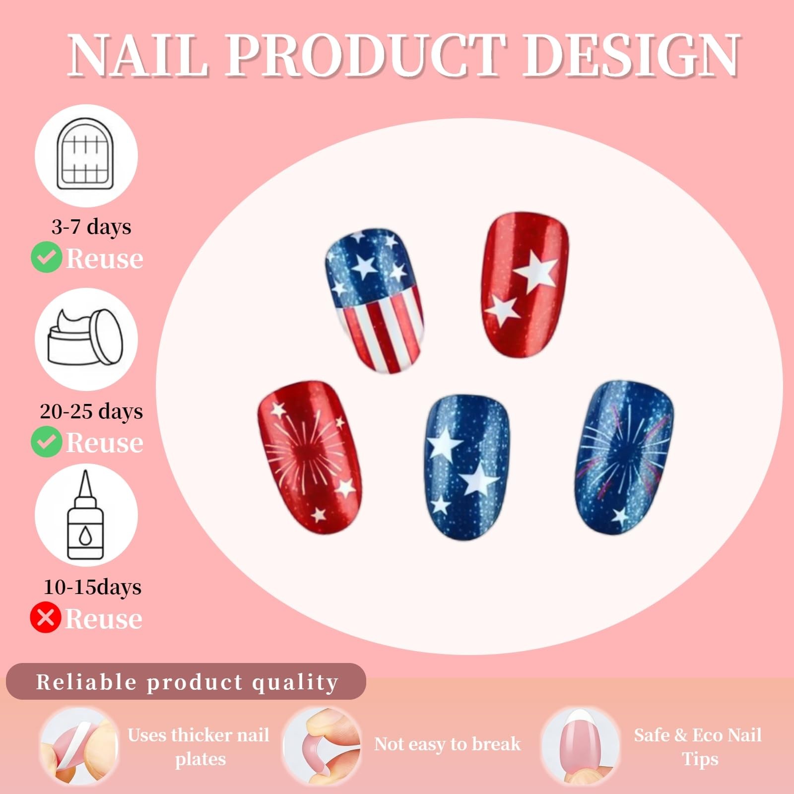 Tephrent 24Pcs Short Almond Press On Nails Fireworks