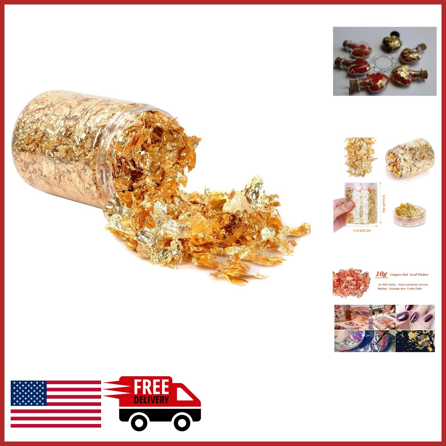 Gold Leaf Flakes for Crafts 10g Metallic Foil for Nail Art and DIY