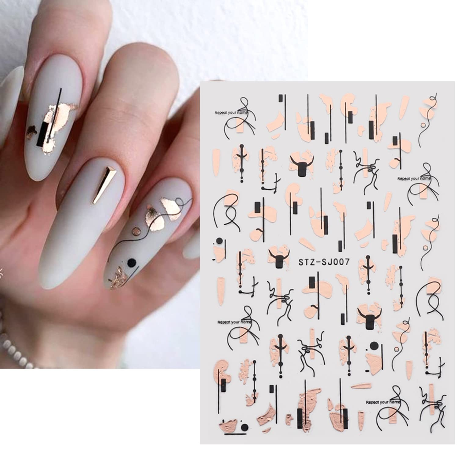 9 Sheets Gold Nail Art Stickers,Rose Gold Abstract Line 3D Self-Adhesive Nail…
