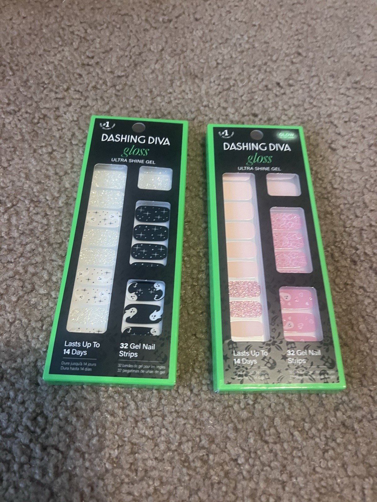 2x – Dashing Diva Gloss Glow Ultra Shine Gel Palette 32 Nail Strips Halloween