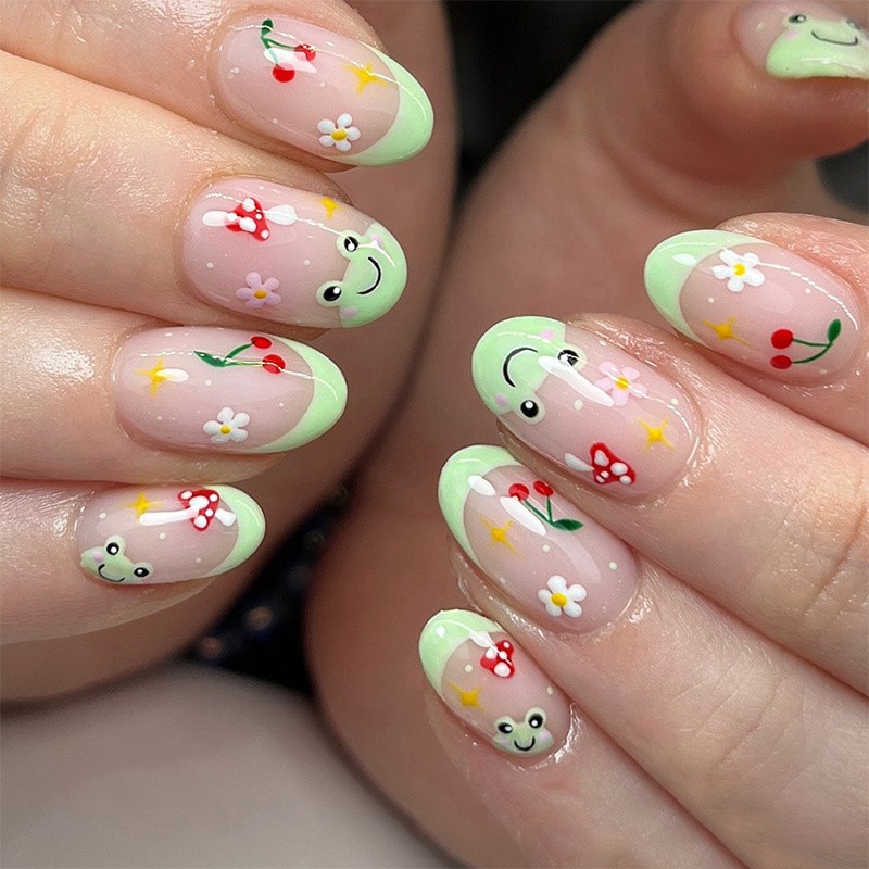 96pcs Cute Cartoon Press-On Nails Adorable Character Ready-to-Wear Wearable Nail