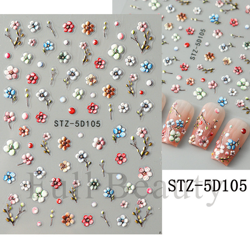 Relief Laser Glitter Flower Nail Art Sticker 5D Embossed Self Adhesive DIY NH27