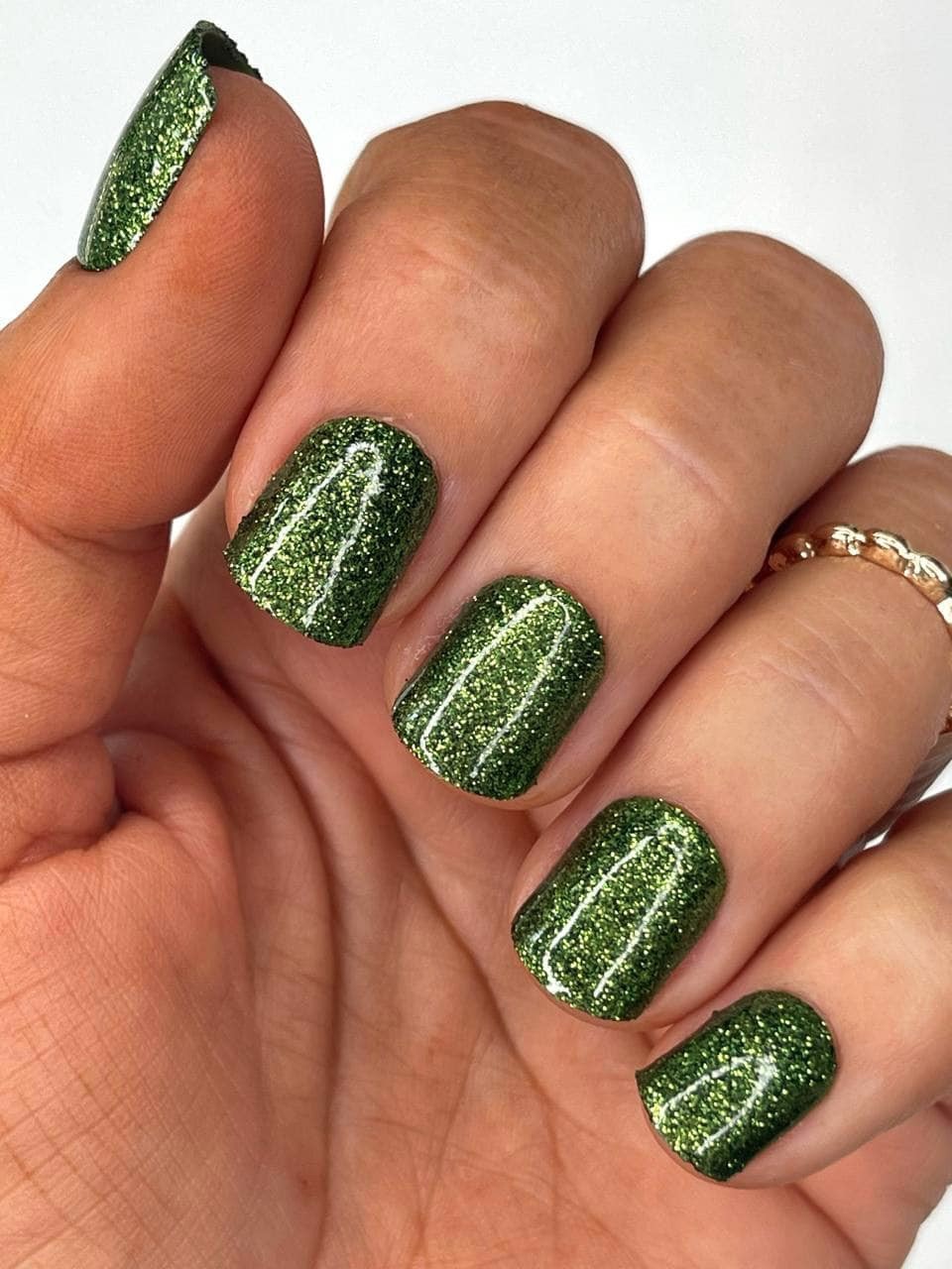 Red Aspen Press On Nails-Leena’s Olive Branch-Short Green Glitter