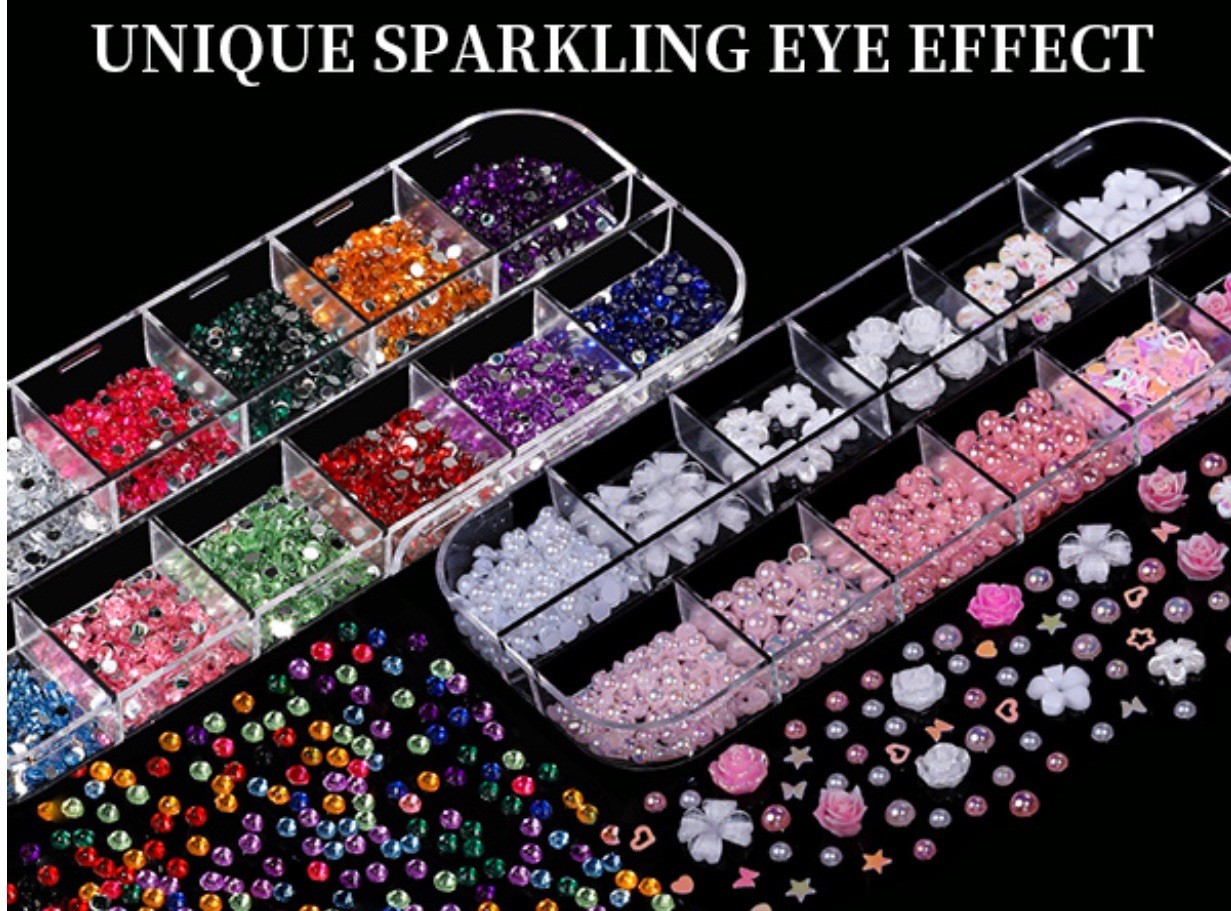 Nail Charms, Nail Rhinestones Kit with 8 Boxes of Nail Gems, 3D Charms for Nails