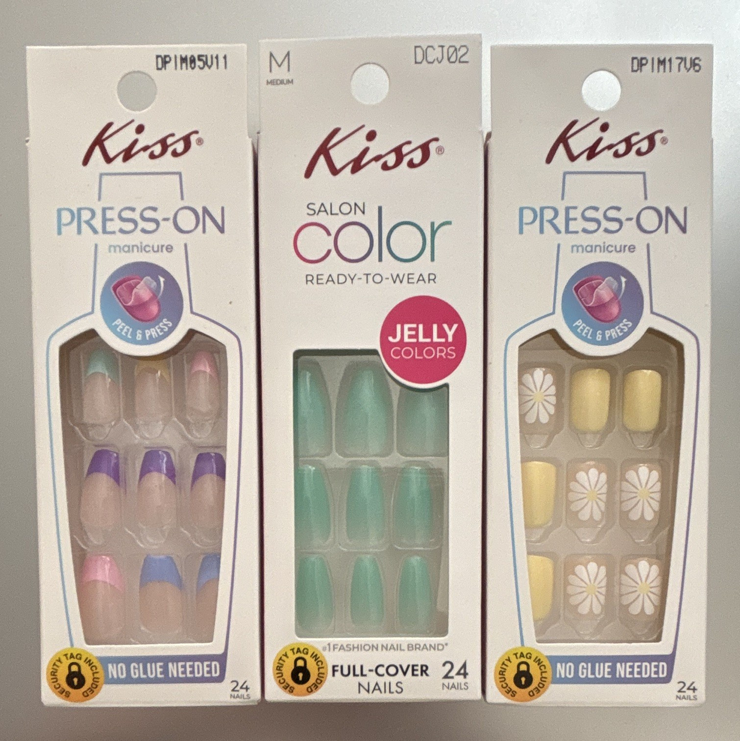 Kiss Press-On Nails 3 Packs 24ct Medium Jelly Flower Full Cover Self-Adhesive