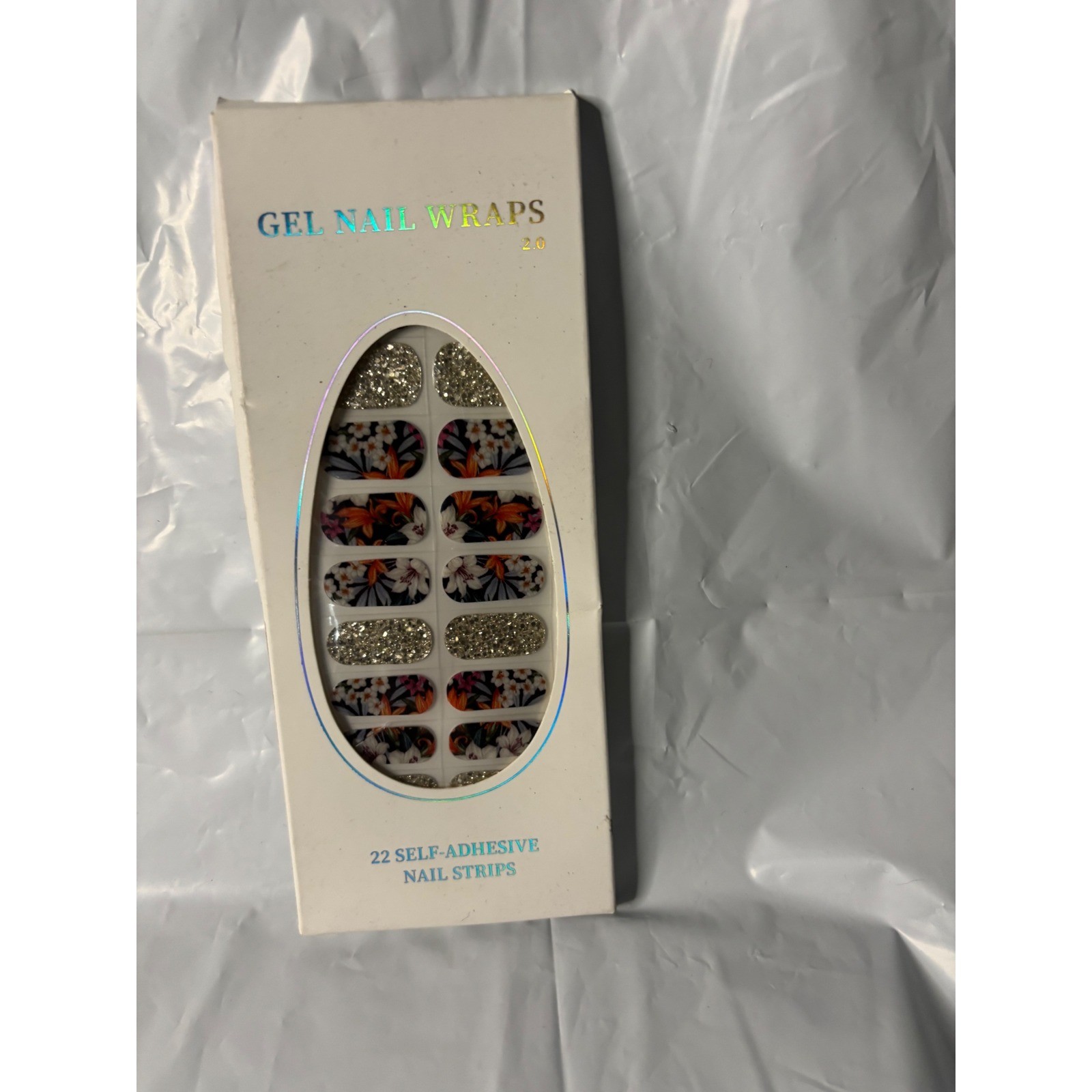 Gel Nail Wraps 2.0 Self-Adhesive Nail Strips 22 Count Tropical Floral Glitter
