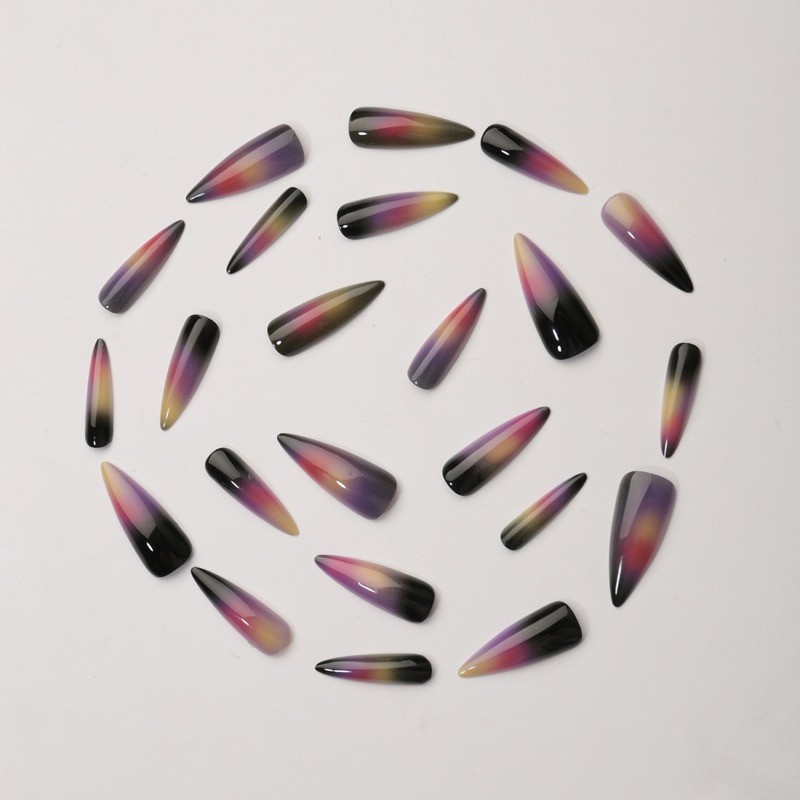 48pcs-Stunning Sunset Gradient Stiletto Press on Nails with Glossy Shine Bright