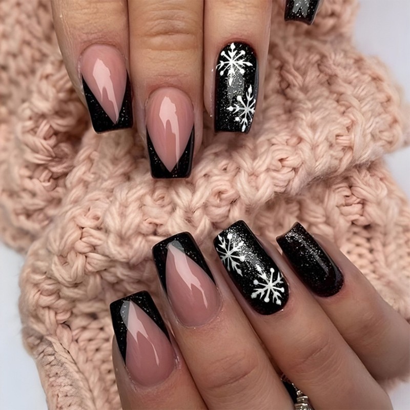 Reusable Winter Press On Nail Snowflake Design Quick Adhesive Not Needed Tool