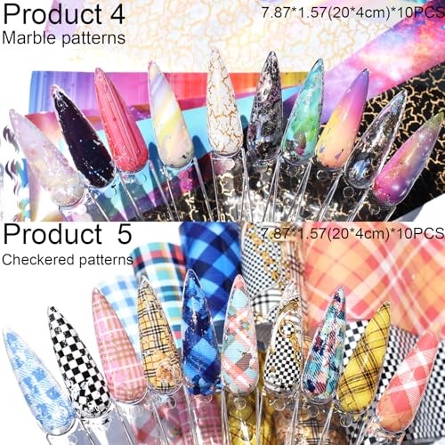 Nail Art Transfer Foils Pieces, Mixed Designs – Dried Flowers, Iridescent, 60