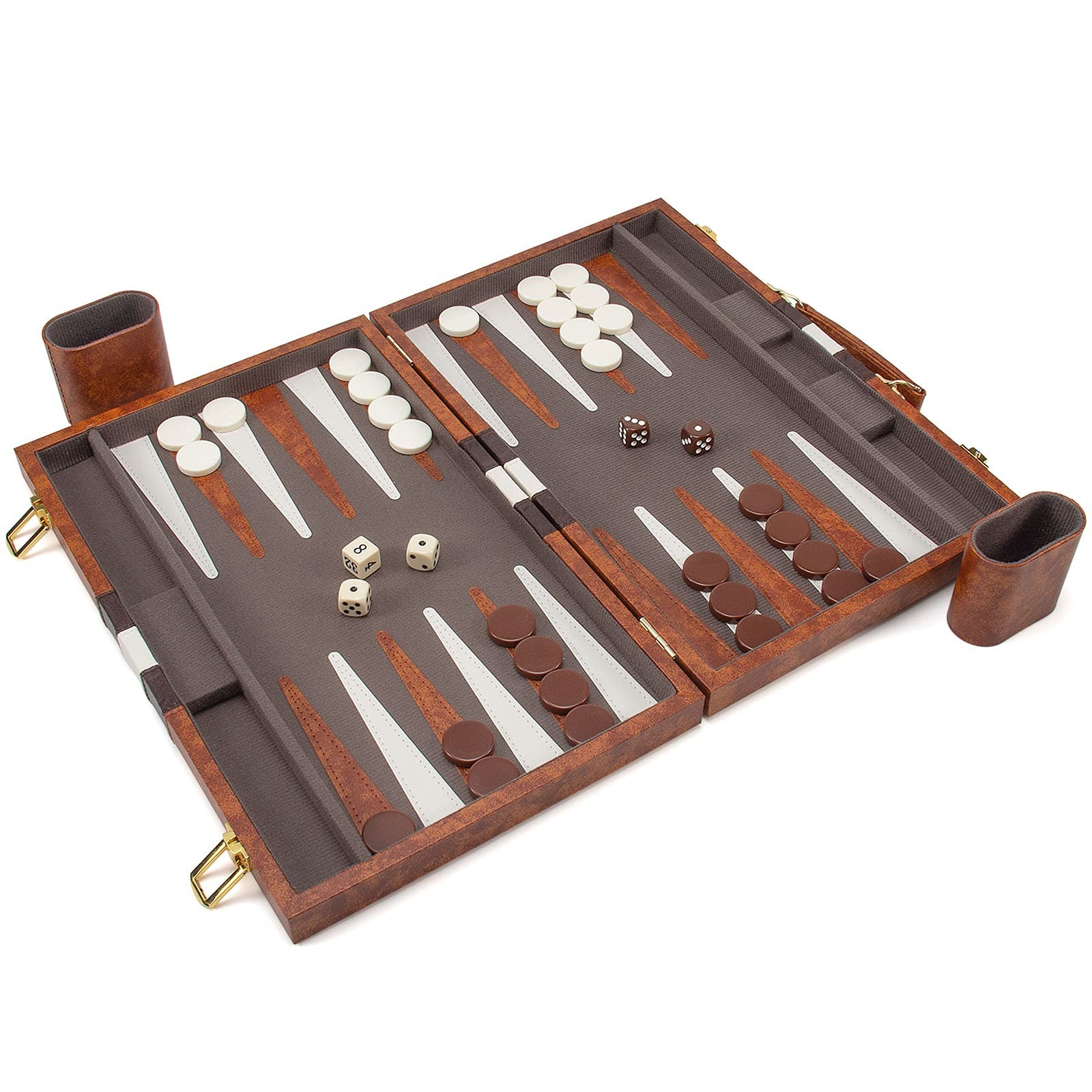 AMEROUS Backgammon Set, 15 Inches Classic Board Game with Medium, Brown
