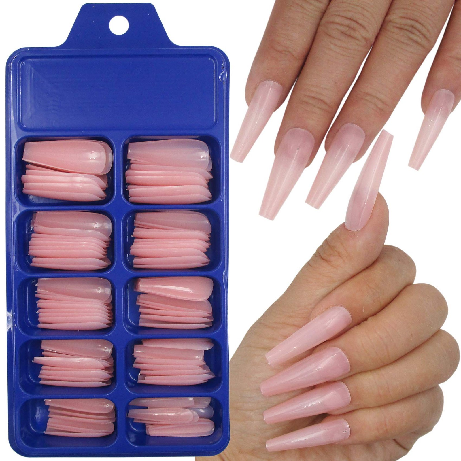 100pc Colored Long Coffin False Nails Artificial Acrylic Tips Ballerina Shape…