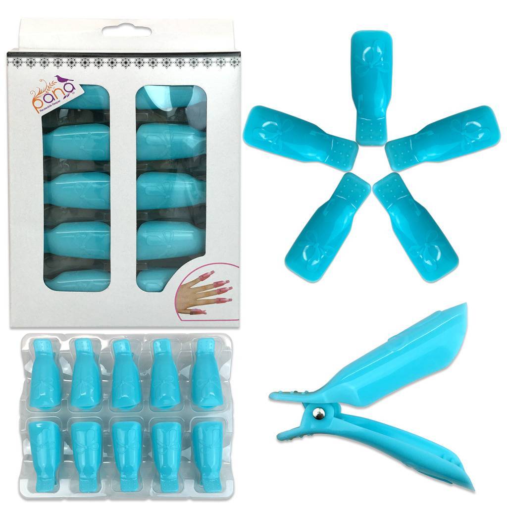 1pk Bow Ribbon Style Teal Acrylic Nail Soak Off Finger Cap Clips Wrap Tool