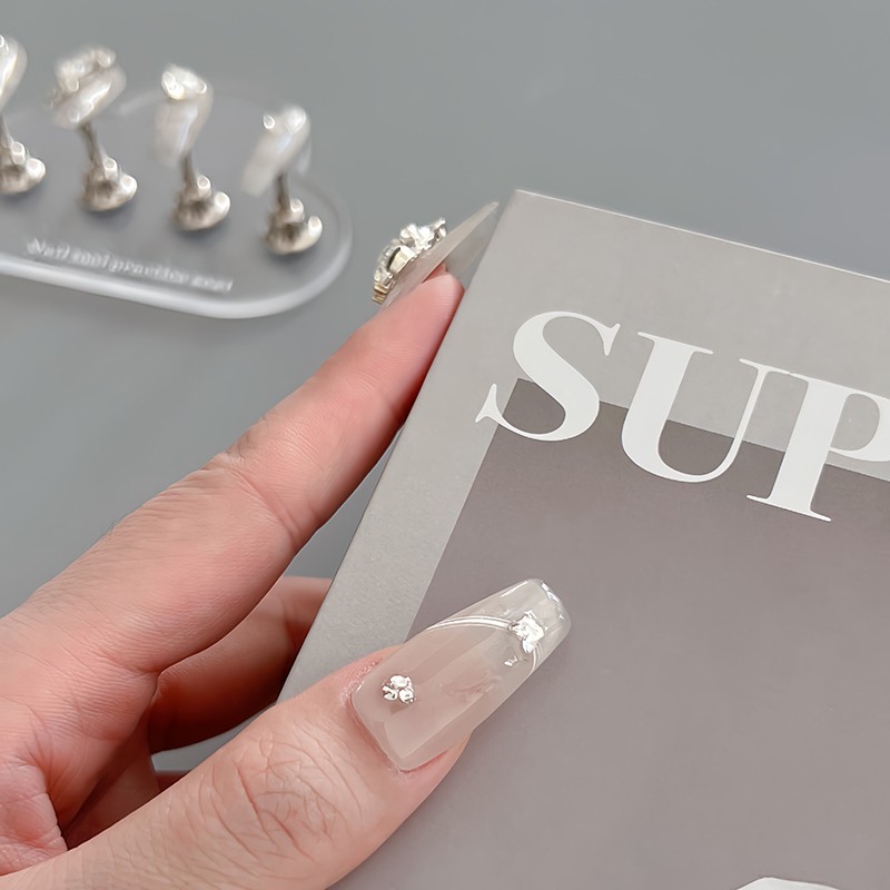 Pressure Nails 3D Love Diamond Crystal Nail Tips Stick on Nails with Nail Glue
