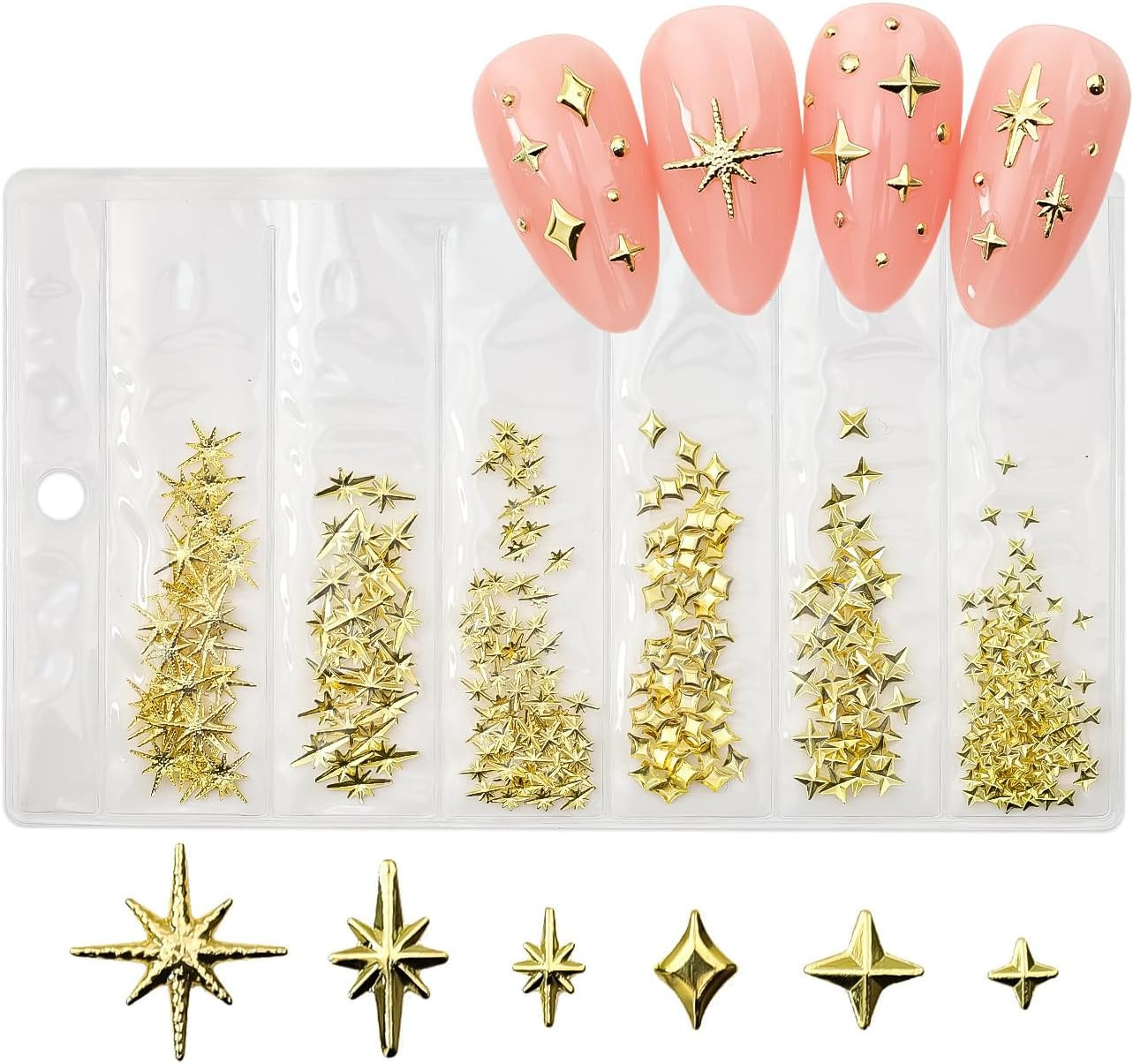 200Pcs Star Nail Charms for Nails Art 3D Gold Star Nail Charms Metallic Studs Rh