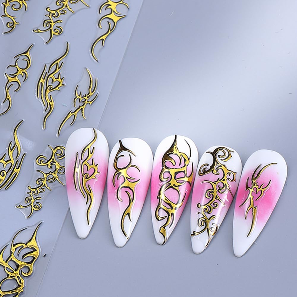 4 Sheets Goth Nail Stickers for Nail Art 3D Punk Style Black Belt Nail Art Stick