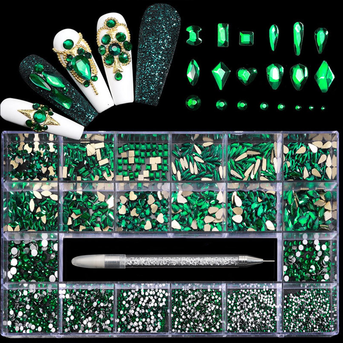 21 grid nail art diamond flat bottom glass diamond multi-style special-shaped di
