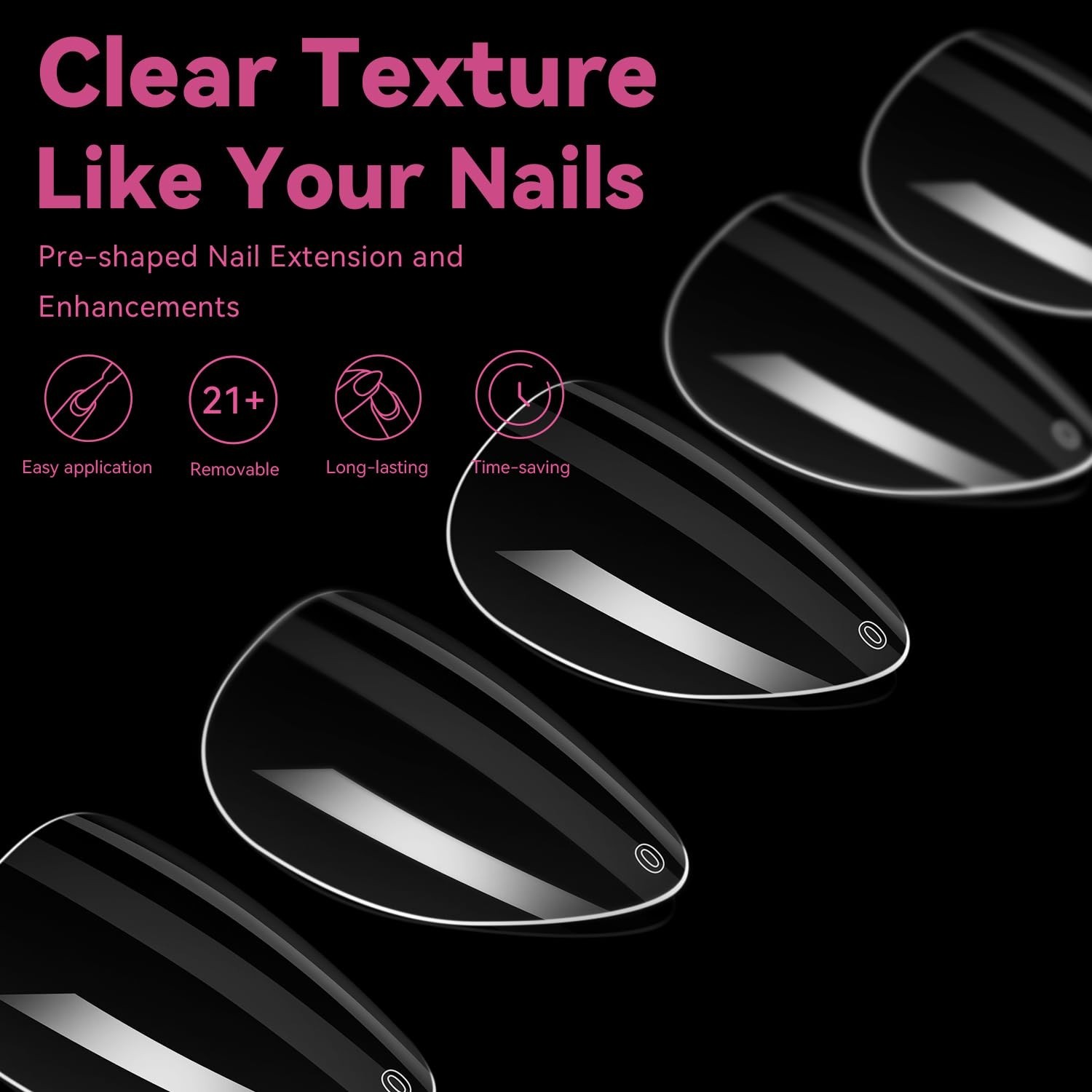 360pcs Short Almond Gel Nail Tips – Clear Press-On Nails, 15 Sizes, DIY Salon Qu