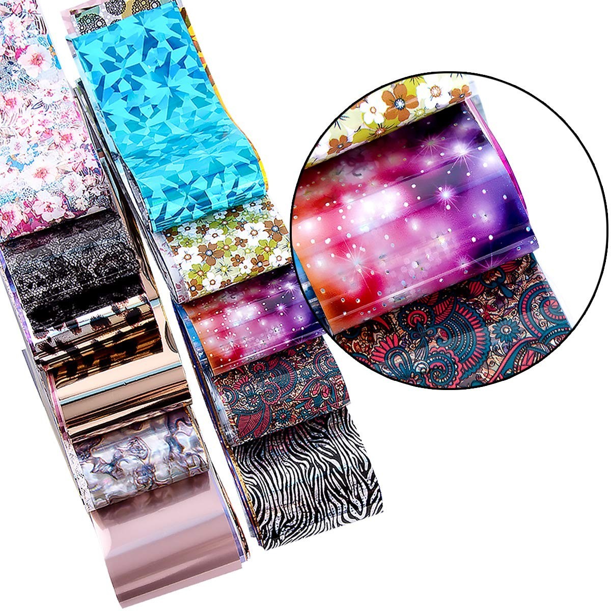 Self-Adhesive Nail Art Foils: 300 Sheets of Floral & Starry Designs for Easy Use