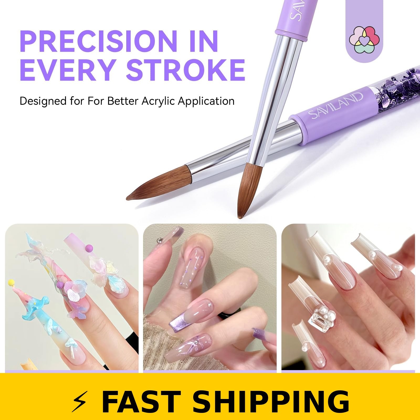 SAVILAND Kolinsky Acrylic Nail Brush Set – Sizes 6, 10, 14