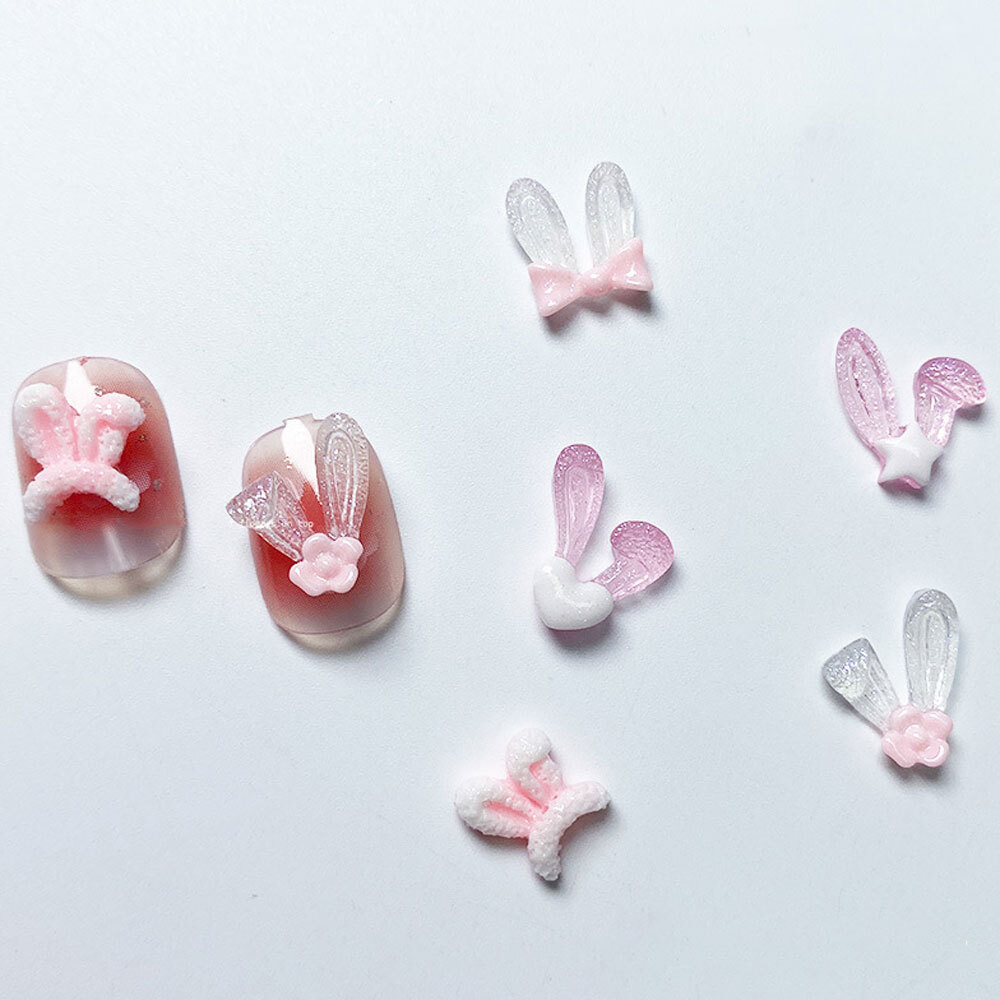 50Pcs Glow In The Dark Kawaii Nail Rabbit Ears Designs Unique Charms Jewelry