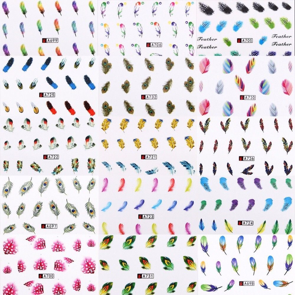Nail Art Water Transfer Sticker Colorful Feather Decal Manicure