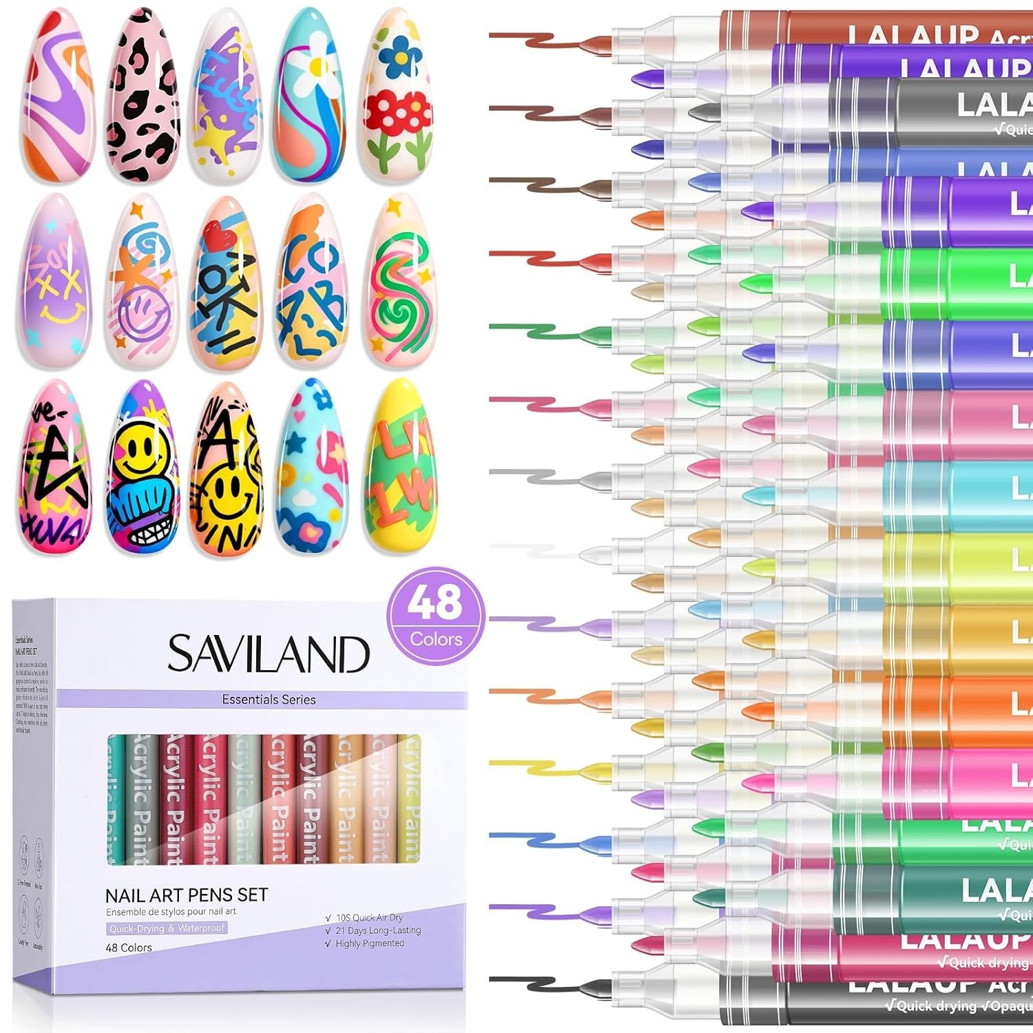 48 Colors Quick Drying Nail Art Pens Set for DIY Manicure and Creative Designs
