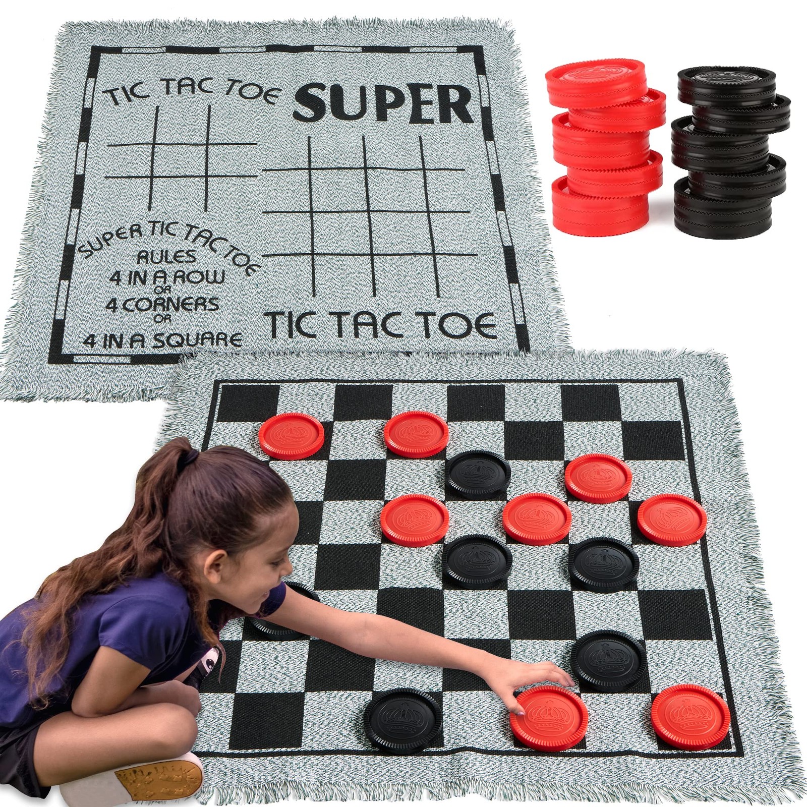 3-in-1 Vintage Giant Checkers, Tic, 25.5 inches x x 0.1 cm, Red