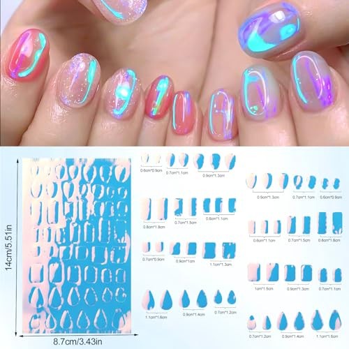6PCS Aurora Glass Nail Foil Sheets Laser Nail Stickers 3D Reflective Mirror