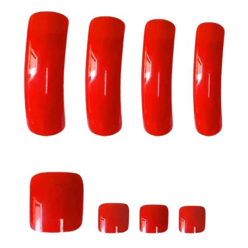 Classic Red Square Glossy Nail Tips Ins Style From Factory
